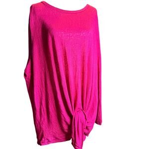 Molly + Isadora Hot Pink Knot Front Tunic Top, Plus Size 5XL